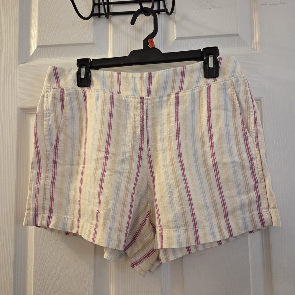 Gap sz L striped linen/rayon pull on shorts elastic waist summer casual everyday